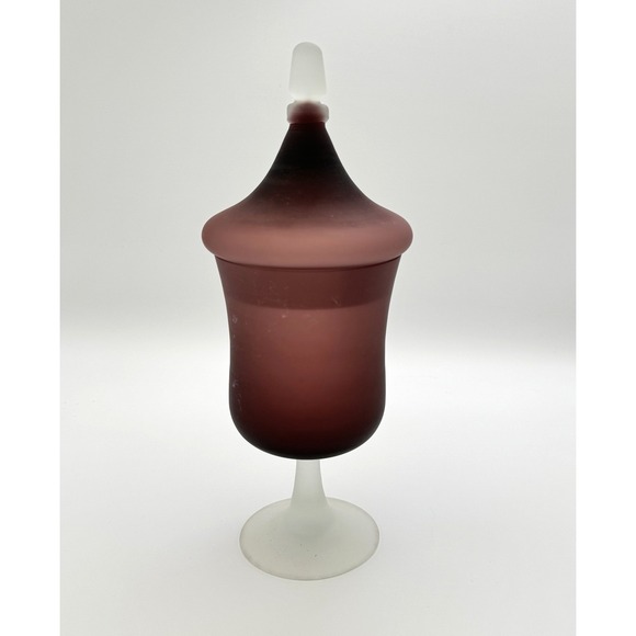 The Unbranded Brand Other - Vintage Empoli Style Amethyst Satin Glass Apothecary Jar Pedestal MCM Decor